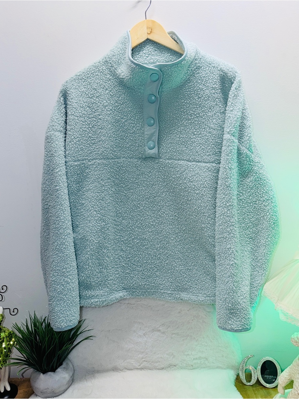 No Boundaries Plush Sherpa Pullover Jacket Light Blue Cabincore Cottagecore 🔥